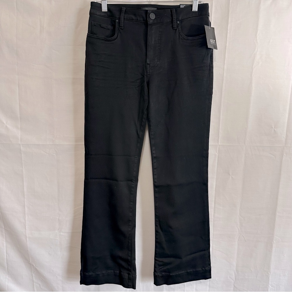 KUT Women's High Rise Kelsey Fab Ab Ankle Flare Black Jeans Size 6